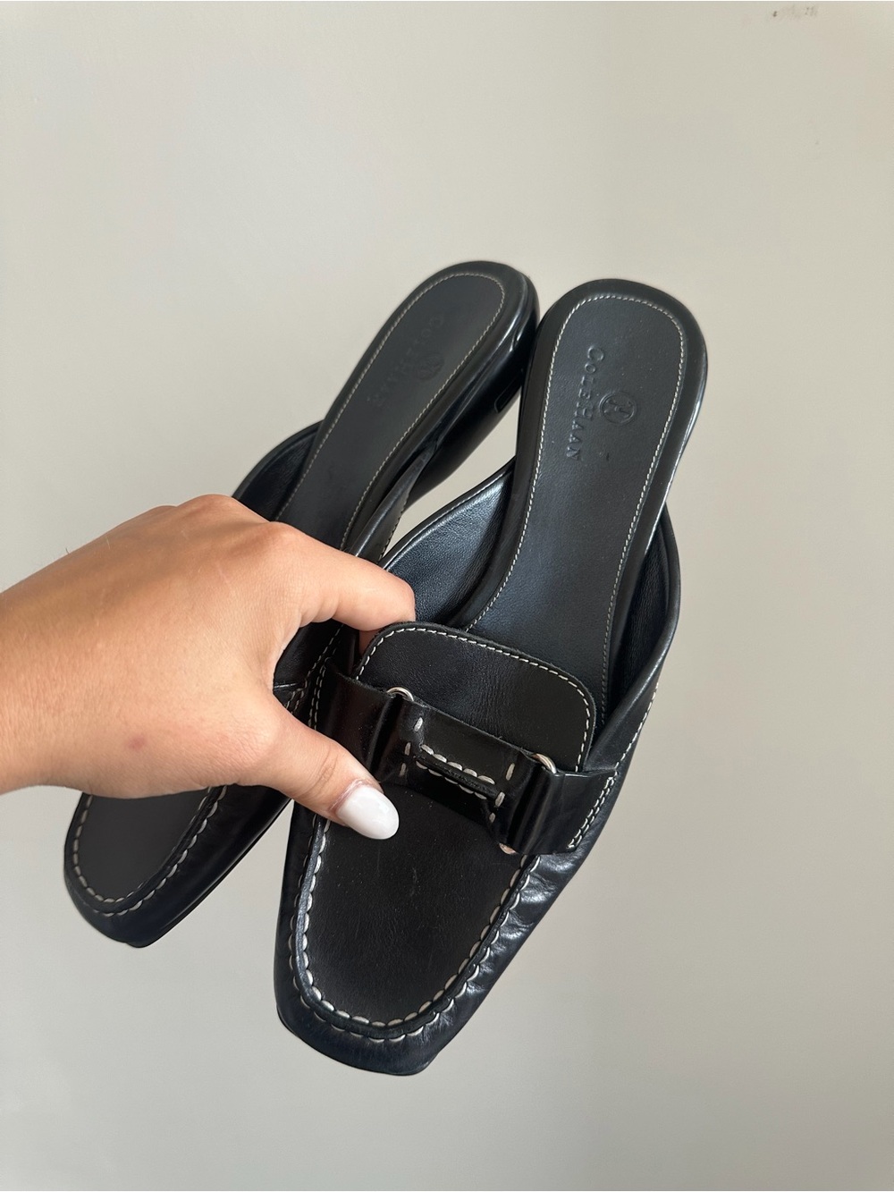 Cole Haan Nike Air Black Leather Mule Loafers Size 8.5B